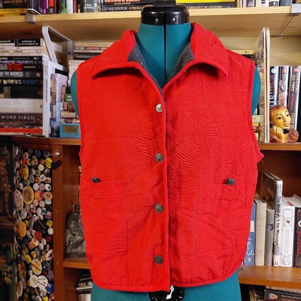 Blanc Noir‎ Vintage Y2K Red Vest Fleece Lined Utility Pockets Red Grey Medium